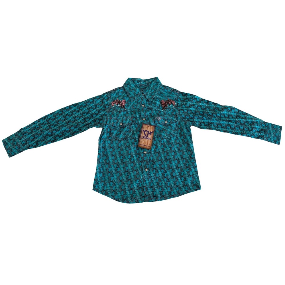 Cowgirl Hardware Girls Turquoise Western Pearl Snap Shirt Pink Embroidery NWT